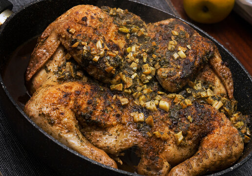 Traditional Georgian spiced tabaka chicken