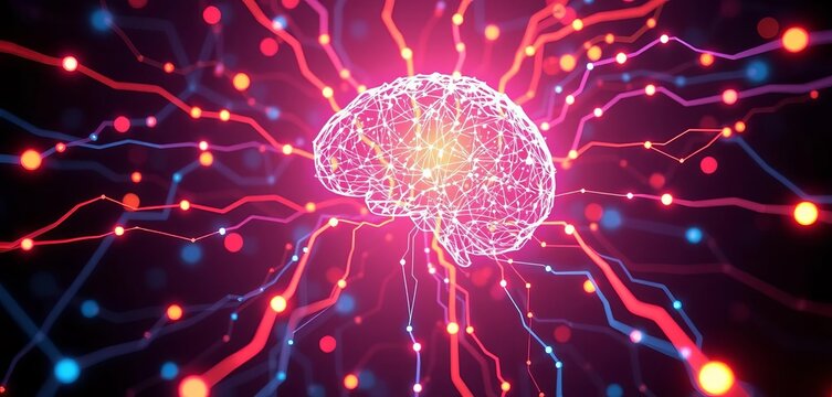 Abstract glowing network circuitry, AI mind concept,  machine,  code