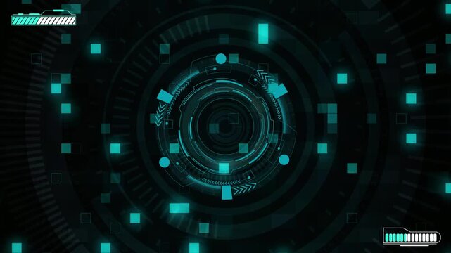 Digital data information technology dark blue background. Abstract loop futuristic techno with Abstract Technology Circles.