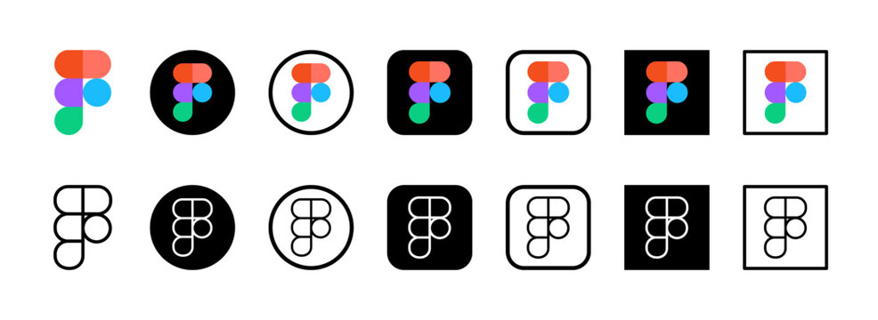 figma icons transparent png and vector icons set 2026. Color & black and white logos in square, round, outline style
