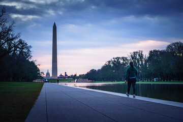 Evening Walk at the Lincoln Memorial Reflecting Pool with Washington Monument