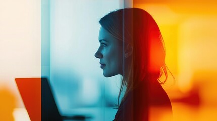 A woman's side profile is artfully captured with an array of colors, creating an artistic flair.