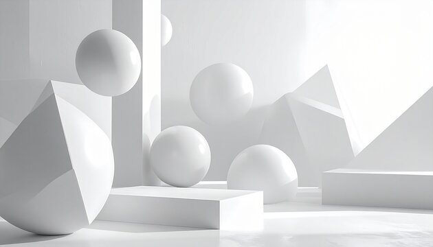 Minimalist white geometric shapes on clean background with soft lighting