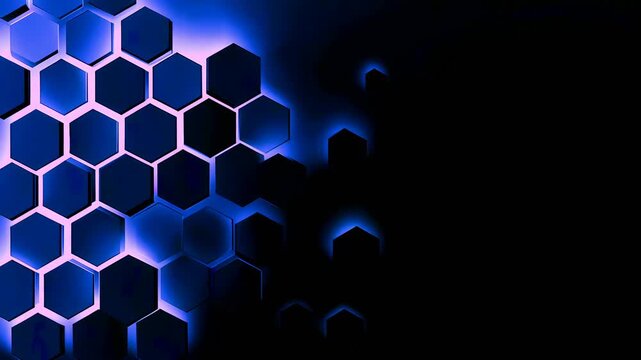 Dark blue glowing hexagonal pattern with neon light.