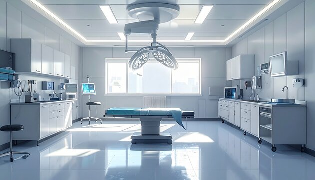 Modern operating room interior with surgical equipment and sterile environment