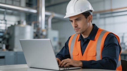 Man in Hard Hat Using Laptop