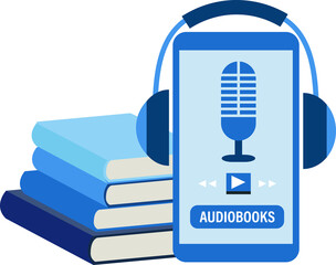 Audiobooks concept. Online application to listen in digital audiobooks and podcasts