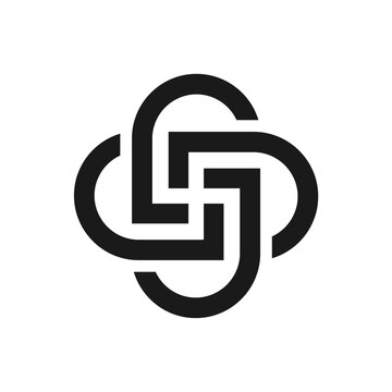 Modern Letter J Knot Logo &ndash; Geometric Interlocking Monogram in Black and White