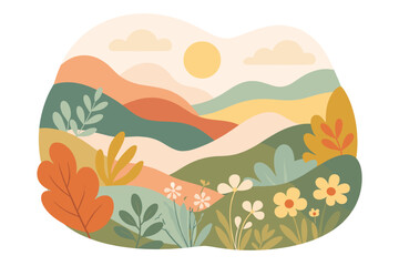 Abstract Landscape with Hills and Flowers