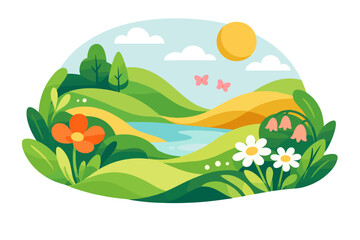 Obraz premium Vibrant Spring Landscape Illustration