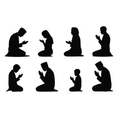 Islamic prayer silhouettes men women and children kneeling
