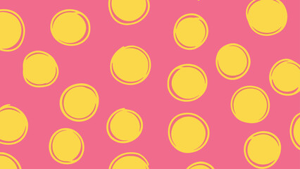 Bright yellow hand-drawn polka dots on a pink background create a fun and energetic pattern for various creative uses.