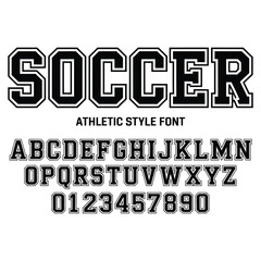 Black and white athletic style font alphabet and numbers