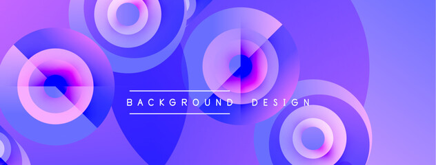 Abstract purple design features overlapping circles, creating dynamic visual effect. Gradient shades enhance depth, modern aesthetic.