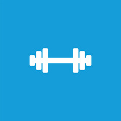 white dumbbell icon logo on blue background