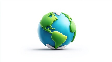 Fototapeta premium Stylized 3D cartoon globe with continents in green and oceans in blue on white background