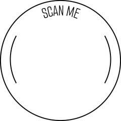 Scan Me QR code placeholder black round thin line frame, vector app sticker template for mobile scanner and payment