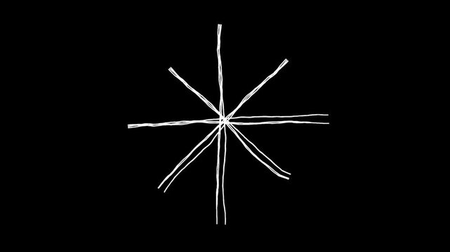 米印の落書き線画イラスト。線が動く手描きのアイコン動画。ループする4Kアニメーション。黒背景に白いペンでフリーハンドで描いた絵のデコレーションスタンプ