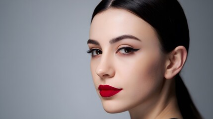 Fototapeta premium Confident woman’s beauty portrait radiant skin flawless makeup modern fashion editorial style image