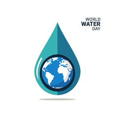 Fototapeta premium World Water Day illustration featuring a blue water drop with a globe inside, symbolizing global water conservation and environmental awareness.