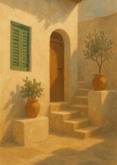 Mediterranean rustic sunlit doorway