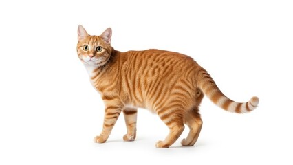 Adorable Orange Tabby Cat with Distinctive Stripes on a Clean White Background