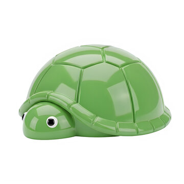 A charming green turtle figurine with a playful expression and intricate shell details. isolated on transparent background