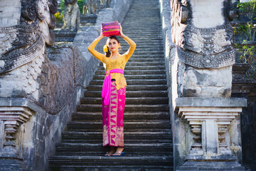 Balinese Woman at the Gate of Heaven Lempuyang Temple in Bali Indonesia