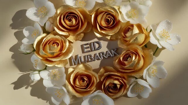 Elegant Floral Eid Mubarak Gold Roses Festive Background Animation