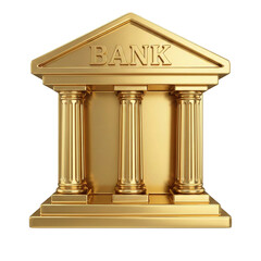 Obraz premium Golden Bank Building With Pillars And Pediment Featuring the Word Bank isolated on transparent background