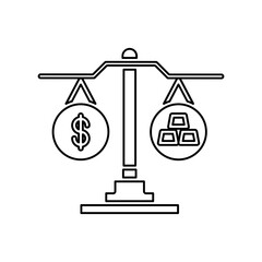 Dollar and gold in scale icon