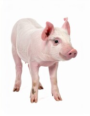 Pink, youthful piglet isolated on a pure white background, showcasing its features