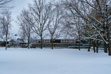 茅葺屋根の冬景色
