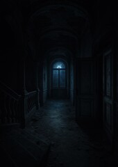 Obraz premium Eerie abandoned hallway with window.