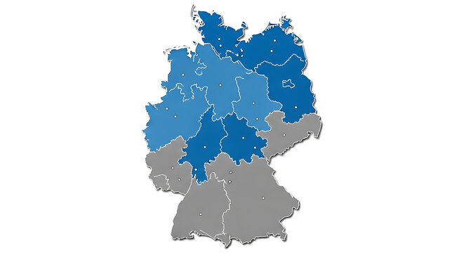 Germany Map Illustration with Federal States and Regional Blue and Grey Color Coding