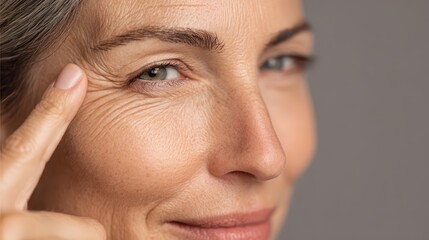 Obraz premium Educational close-up showing aging signs around the eye area