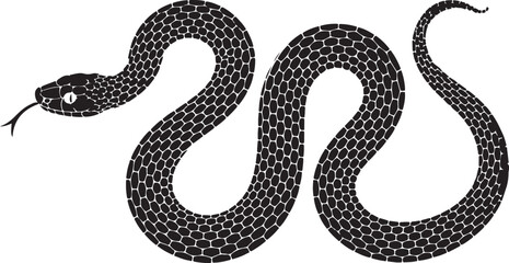 Obraz premium Vector elongated snake silhouette illustration. Black serpent isolated tattoo design.