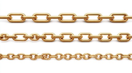 Obraz premium Golden chains of different styles on a white background.