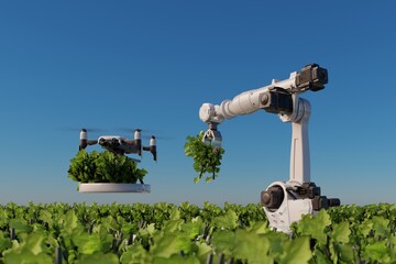 Robotics arm organic farm robot machine processing hand machinery factory green nature plant garden grow food warehouse natural rack glasshouse cos © TECHNOLOGY FACTORY