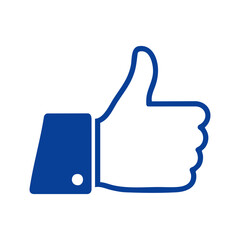 Blue thumbs up icon, isolated on a white background, representing approval, like, success, and positive feedback for web, social media, and digital marketing designs.
