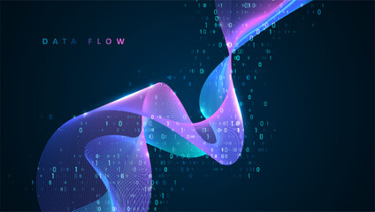 Particles dynamic line flow. Big data code representation. Data connection speed line. Futuristic network representation. Graphic concept for your design