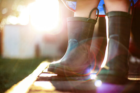 Close-up of Rain boots with Sun Flare