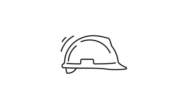 Hard Hat Icon, Safety Helmet Symbol, Construction Worker Head Protection, Vector Line Art