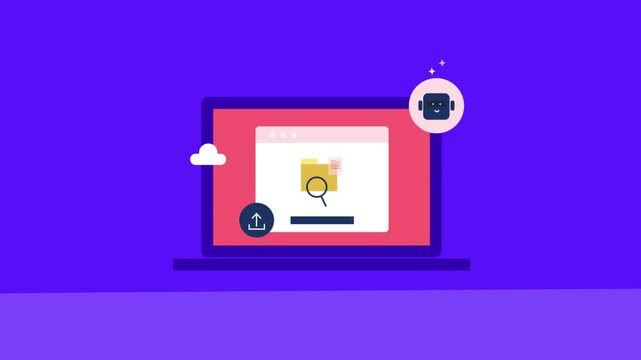 Cloud storage document upload process, AI assistant scan file and risk management protocol, progress bar reflects secure data transmission.