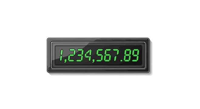 Digital Display Showing Large Number 1,234,567.89