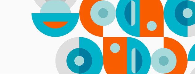 Fototapeta premium Abstract geometric pattern. Turquoise, orange, gray circles create repeating design. Minimalist style, modern aesthetic. Simple shapes, clean lines.