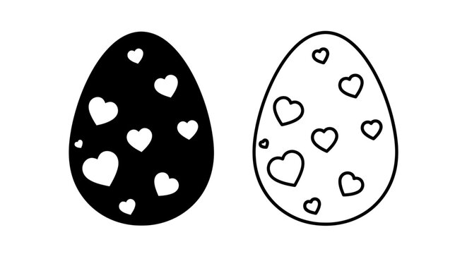 Heart shaped easter eggs, black and white, vector illustration, minimalist design Vector