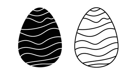 Minimalist black and white egg design with wavy lines, abstract art, vector illustration Vector