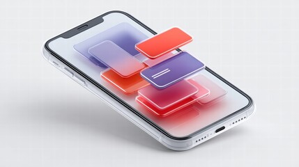 Smartphone with floating app icons on a white background