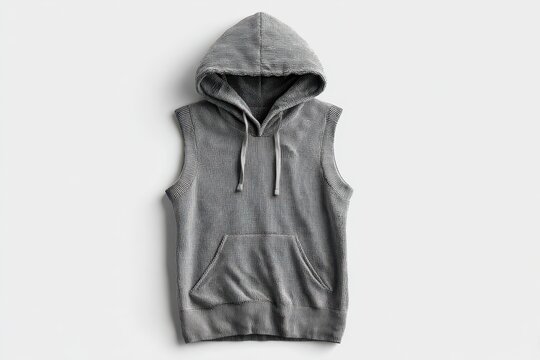 Flat lay sleeveless hoodie sweater mockup featuring a ready-to-design front panel on a neutral background
